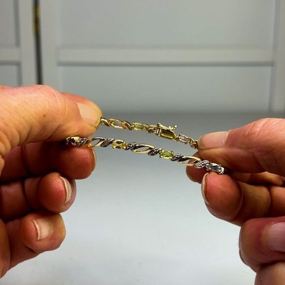 Vermeil Silver Multi-Gemstone Link Gold Color Bracelet With Secure Clasp - Picture 7 of 9
